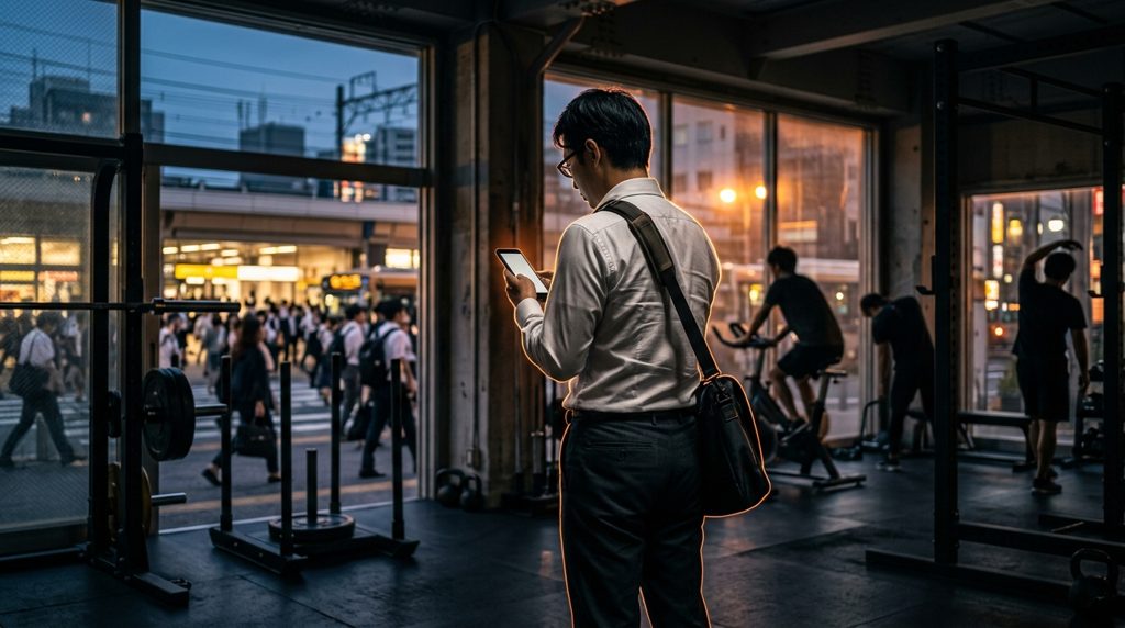 駅近くでスマホの地図を見るビジネスパーソン